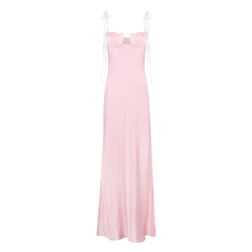 Anna October Tulip Satin Maxi Dress - XS - Pink
